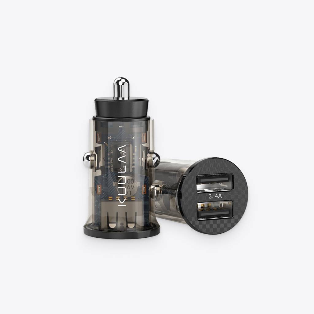 Transparent 3.4A Dual-USB Charger Port Car Electronics