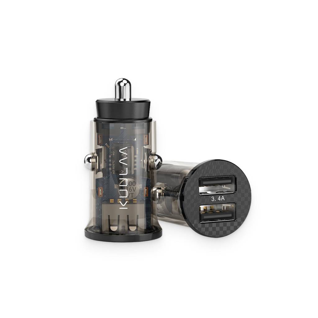 Transparent 3.4A Dual-USB Charger Port Car Electronics